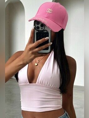 NEW ✨️🌸 CHANEL 🌸✨️ Pink Baseball Cap Hat with White Logos *Read Description!*